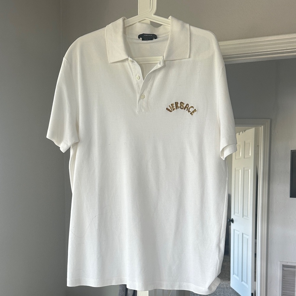 Versace White Polo Shirt with Gold Logo